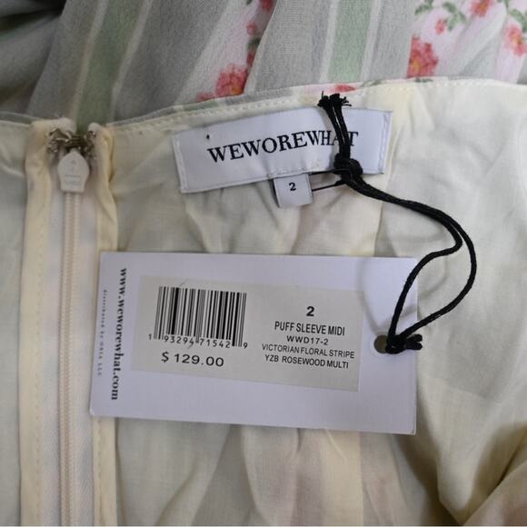 We Wore What Womens 2 Puff Sleeve Midi Dress in Rosewood Multi NEW - Picture 9 of 12